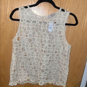 LOFT Beige Floral Lace Sleeveless Blouse